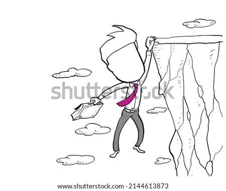 Caricature of businessman hanging on the edge of cliff. Concept of business risk. Cartoon vector illustration design ストックフォト © 