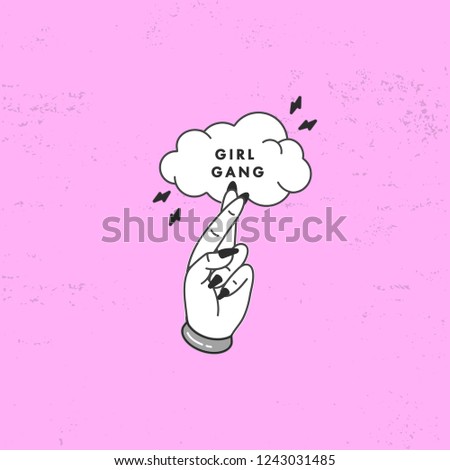 Girl power quote. Female hand with crossed fingers and with motivation quote. Vector doodle illustration. Feminism slogan. Vector poster or card