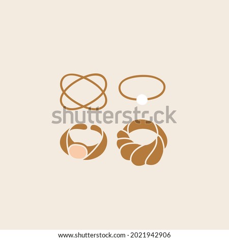 Vector illustration of collection of golden rings. Stylish modern design of accessories