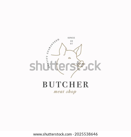 Vector design linear template logo or emblem - farm pig. Abstract symbol for meat shop or butchery