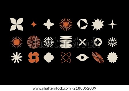 Vector set of different geometric shapes and elements. Brutalist design icons and signs. Basic forms