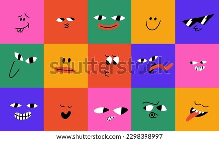 Vector illustration set cartoon faces with different emotions