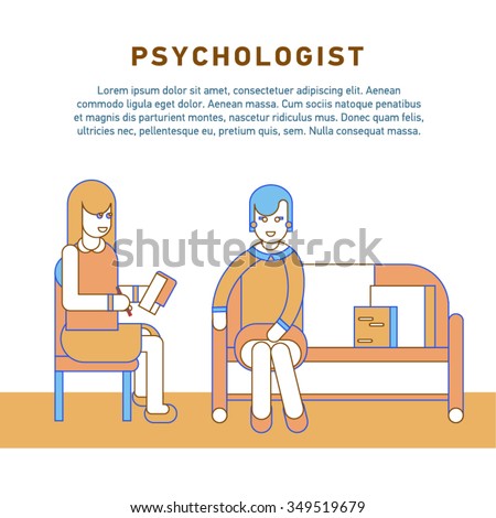 Flat Line Design Concept Of Friendly Psychologist Female Character ...