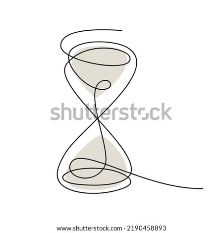 Hourglass vector one line continuous drawing illustration. Hand drawn linear silhouette icon. Minimal design element for print, banner, card, wall art poster, brochure, postcard.