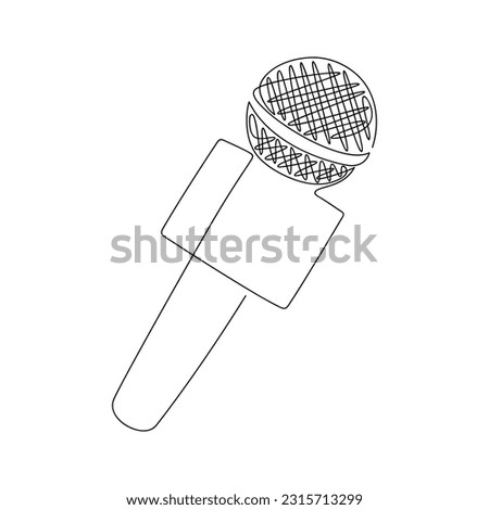 Vector microphone icon line continuous drawing. Hand drawn linear illustration. Outline design, print, banner, card, brochure, poster, logo. Music, radio, audio broadcast, media, news report.
