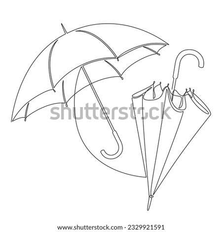Outline stick umbrella icons set vector. One line continuous drawing. Doodle illustration. Hand drawn linear silhouette. Graphic design, print, banner, card, poster, brochure, shop logo, sign, symbol.