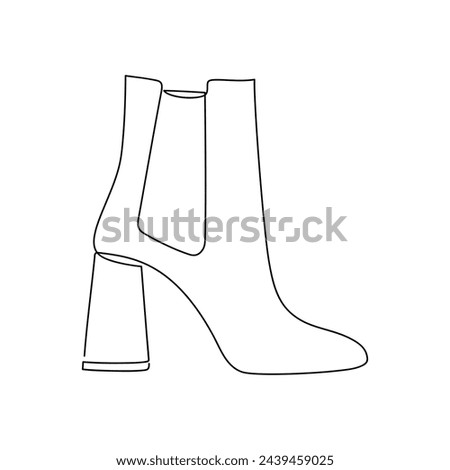 High heels chelsea ankle boots shoes one line continuous drawing vector illustration. Hand drawn linear silhouette icon. Fashion design element for print, banner, card, wall art poster, brochure.
