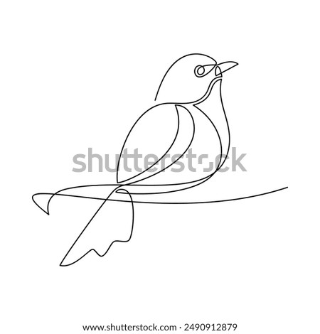 Hand drawn bird vector. One line continuous drawing. Cartoon linear illustration, minimal icon, abstract print, banner, card, poster, brochure, doodle, sign, outline symbol, sketch, silhouette.