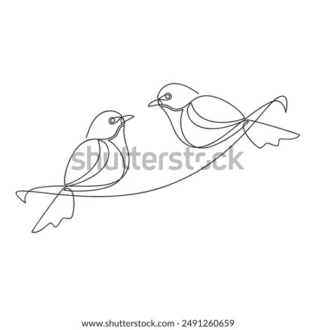 Hand drawn birds vector. One line continuous drawing. Cartoon linear illustration, minimal icon, abstract print, banner, card, poster, brochure, doodle, sign, outline symbol, sketch, silhouette.