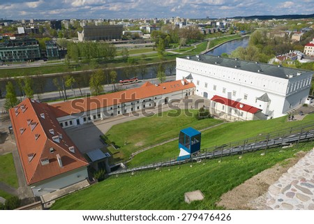VILNIUS, LITHUANIA - MAY 02, 2015: Funicular cabin brings up visitors to the Gediminas hill in Vilnius, Lithuania.