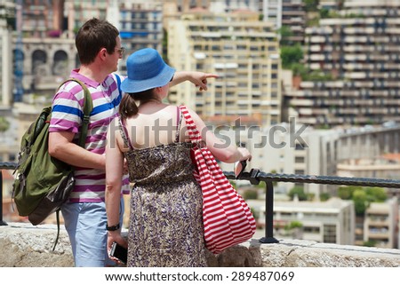 MONACO, MONACO - JUNE 17, 2015: Unidentified couple enjoys the view from the viewpoint in Monaco.