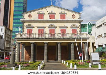 PORT LOUIS, MAURITIUS - NOVEMBER 29, 2012: Exterior of the old theater building in Port Louis, Mauritius.