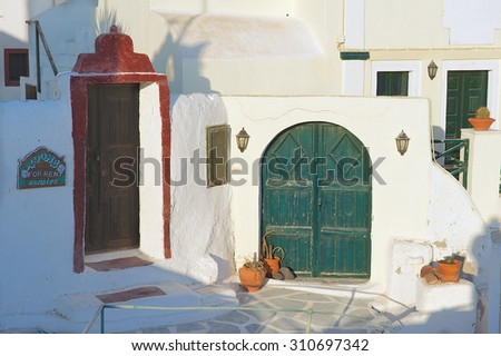 PYRGOS, GREECE - AUGUST 02, 2012: Exterior of the entrance to a small hotel in Pyrgos, Greece.