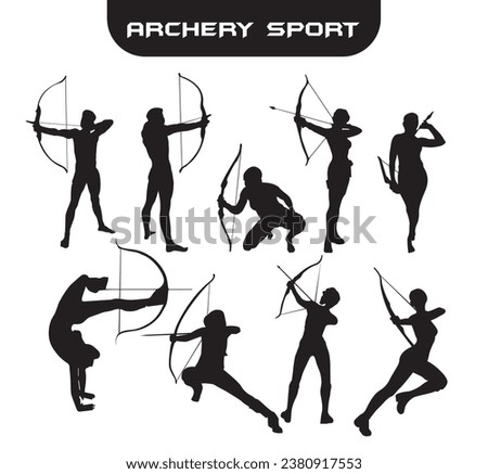 Hand drawn Vector Art illustration
 Archery Player poses Silhouette Example Set