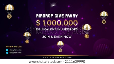 Luxurious Airdrop Crypto Banner Vector Illustration, Airdrop Bitcoin Event Background