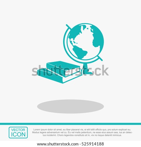 Books and globe vector icon. Education symbol.