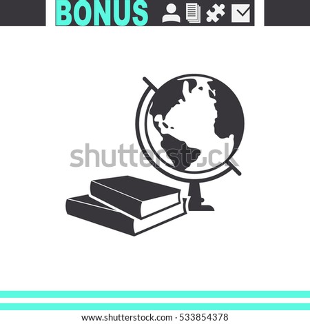 Books and globe vector icon. Education symbol.