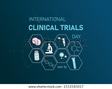 International Clinical Trials Day.vector illustration with icons of medication,assays,microscope,molecules,test,dna,virus on white on blue background. ストックフォト © 