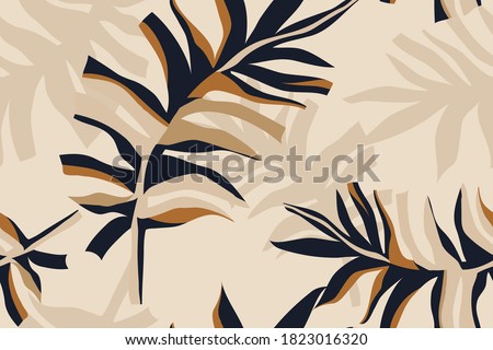 Modern minimalist abstract leaves illustration pattern. Creative collage contemporary seamless pattern. Fashionable template for design. Bohemian style. 
