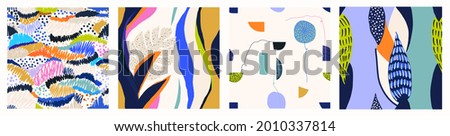 Hand drawn colorful trendy abstract pattern set. Fashionable template for design. Modern cartoon style. 