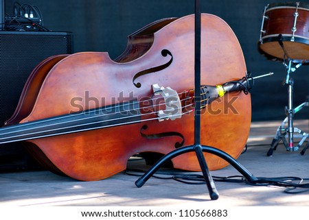 Close up of double bass on stage