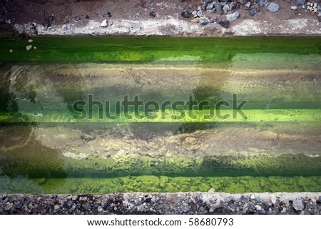 sewage pipes in green water