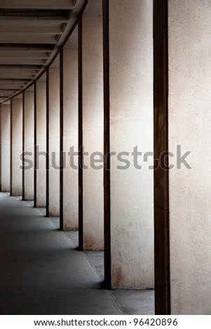 Row of modern columns with diminishing perspective
