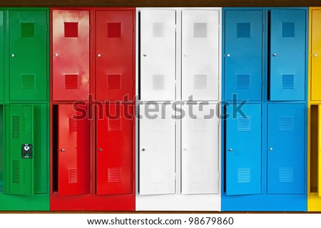 Row of metal lockers in different colors