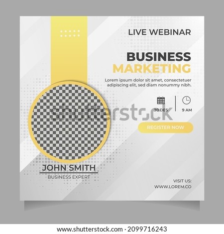 Live webinar template, social media post template. Digital marketing for business promotion banner with photo collage white background shape.