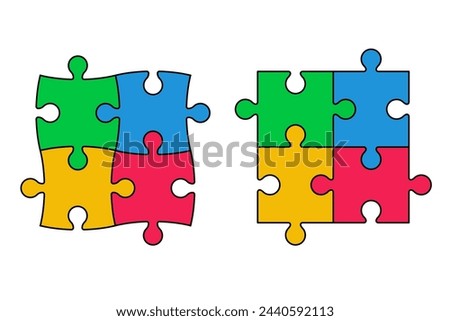 Colorful Puzzle 2 Different Style. God For Kids Design, Autism Greeting Background Element.