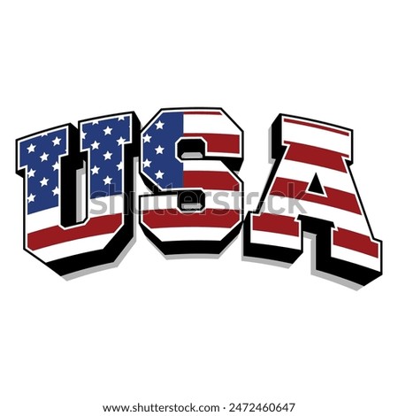 USA Typography Lettering 3D Curve Isolated Background.