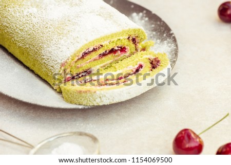 Image, Stock Photo Morello Cherry and Matcha Roulade