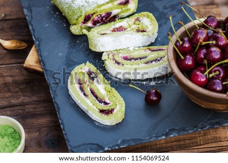 Similar – Image, Stock Photo Morello Cherry and Matcha Roulade