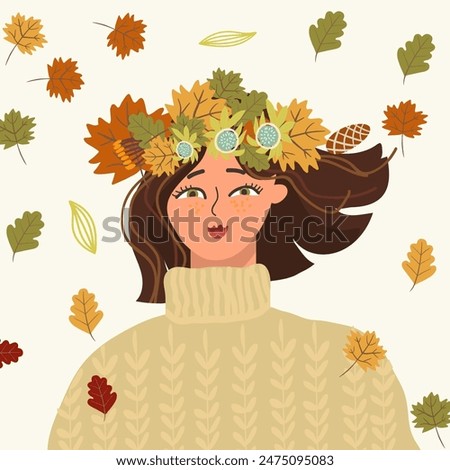 Similar – Image, Stock Photo Beautiful autumn wreath or circle frame made with pretty fall leaves, chestnuts, nuts, acorns and flowers on white background. Top view. Flat lay. Creative layout