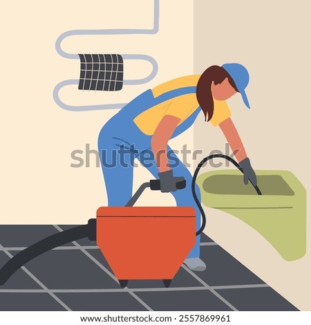 Similar – Image, Stock Photo Professional female master fixing wheel of motorbike