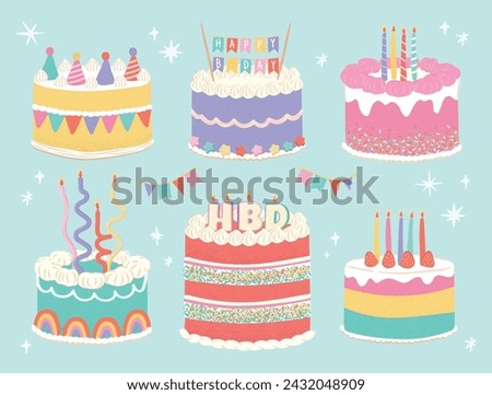 Collection of fun colorful happy birthday cake vector illustration