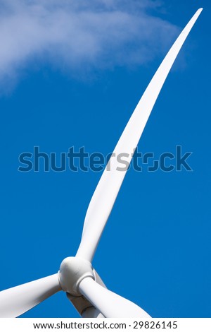 Closeup of the wind turbine hub and blade
