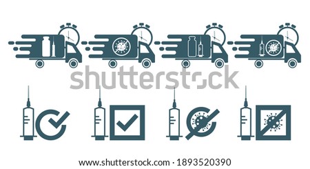 Call for vaccine use. Covid vaccine delivery.	Vaccine covid-19 use icon. Flat vector illustration.