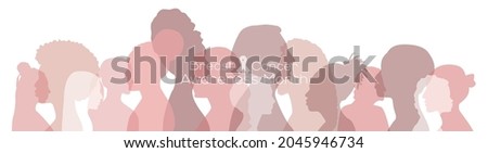 Breast cancer awareness month concept. Women of different ethnicities stand side by side together. Flat vector illustration.	