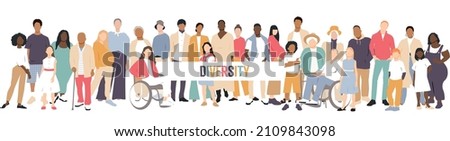 Diversity. People stand side by side together. Flat vector illustration.