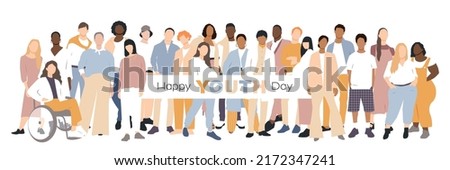 Happy Youth Day banner. People stand side by side together. Flat vector illustration.