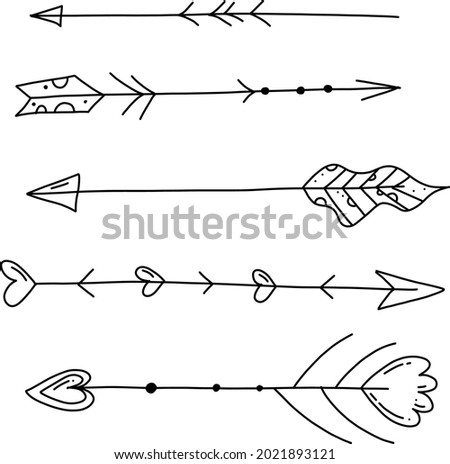 Hand drawn bullet journal arrows black and white elements. Girlish cartoon scrapbooking stickers.