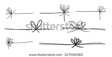 Hand drawn simple vector string ribbon tie thread gift package box rope border isolated on white collection. Scribble doodle minimalist outline style