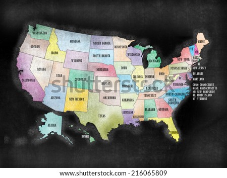 United States of America map in chalkboard style with States.