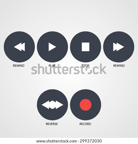 Play,Record, Stop,Rewind, icons, reverse Vector buttons
