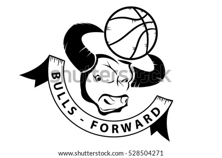 The head of a bull with the ball. sport team logo. emblem, icon. black and white tattoo