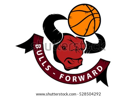  The head of a bull with the ball. Basketball team logo. emblem , icon.