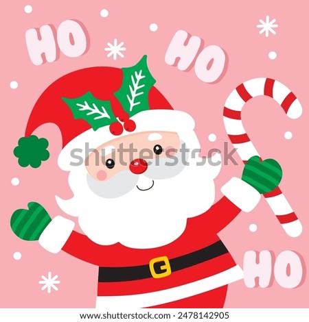 Cute Santa Claus and Candy cane For Christmas Card or Bag design