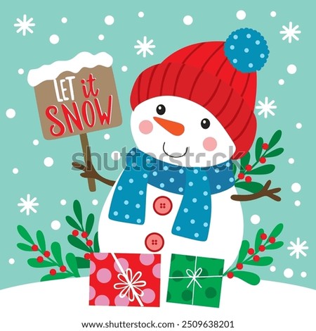 Cute Snowman For Christmas Card or Bag design