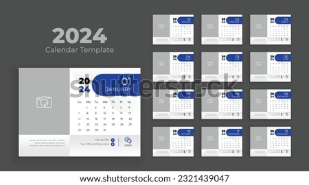 Calendar template for 2024 year. Calendar 2024 planner corporate template design set. Week starts on Sunday